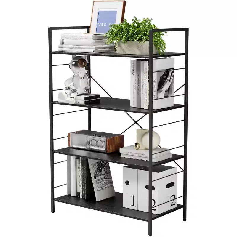 4 Tier Bookshelf, Large Bookcase w/Steel Frame, Industrial Book Shelves for Home Office, Rustic Book Shelf Organization & Storage for Bedroom