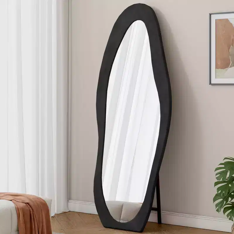 Whisen 63 x 24 Footprint Shape Irregular Full Length Mirror, Flannel Wrapped Standing Wall Mirror