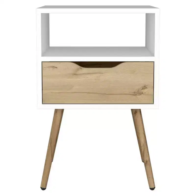 Nightstand White/Light Oak - Modern Design, Open Shelf, Wood L Te