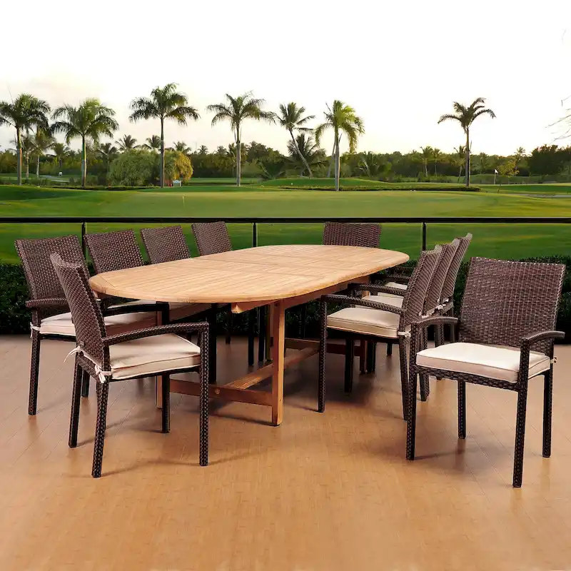 Amazonia Teak 11-piece Extendable Patio Dining Set with Cushions - 11 Piece