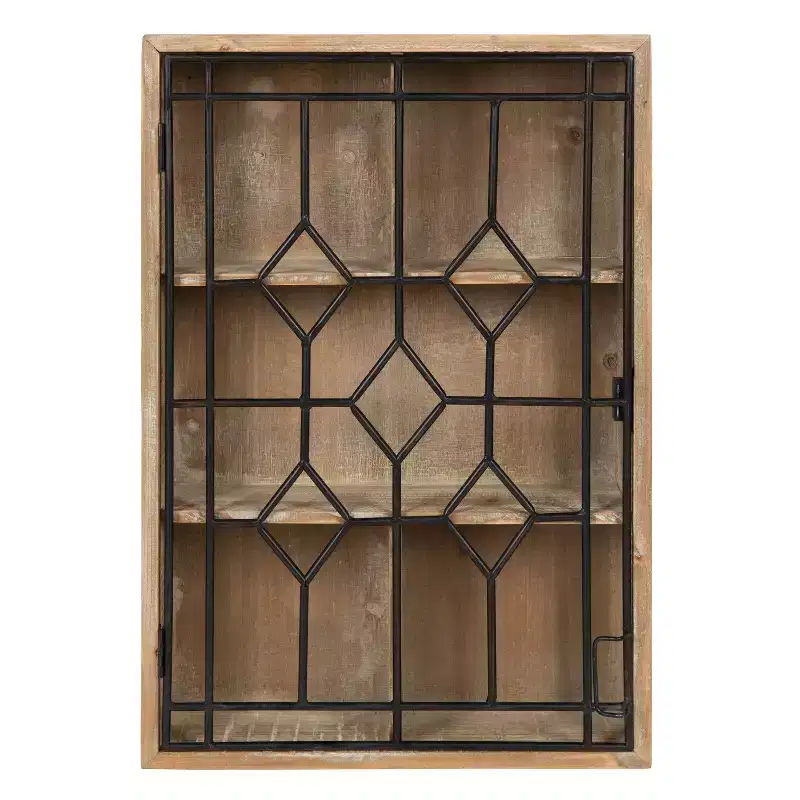 Decorative Wooden Wall Hanging Curio Cabinet, Vintage Farmhouse Display