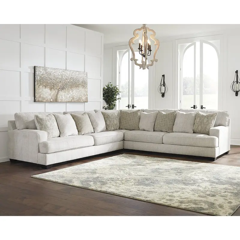 Neutral ivory and beige three-piece sofa set