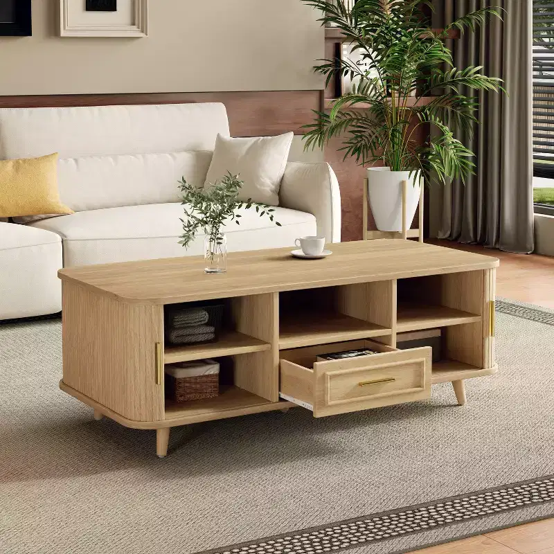 Multi-Storage Coffee Table with Sliding Doors and Drawer
