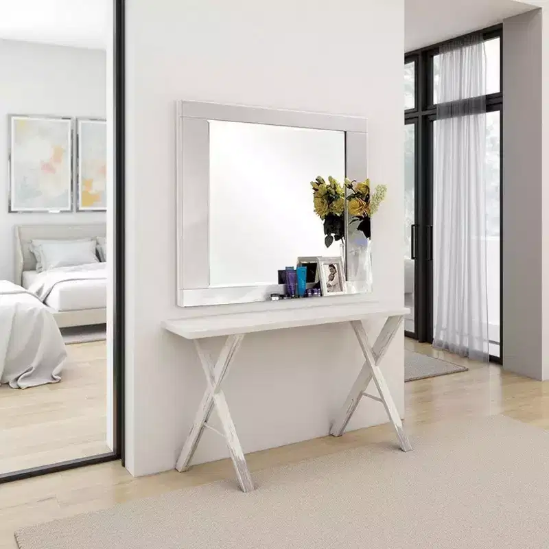 Royal Hampton Dresser Mirror, 46 Inch Glossy White Lacquer, Solid Wood Frame