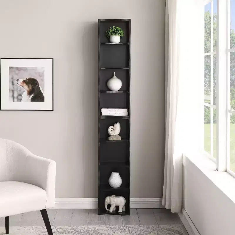 8-Tier Tall Decorative Bookshelf with Open Display Shelves, Modern Narrow Floor-Standing Display Case for Living Room or Home Office-Panipeachy