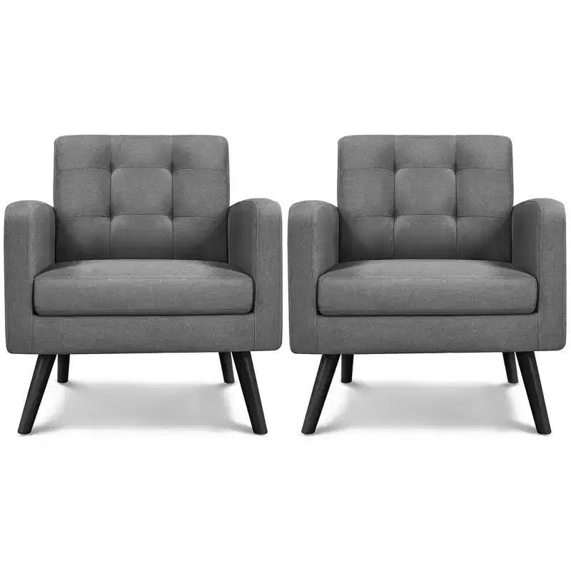 Yaheetech Set of 2 Mid Century Tufted Back Accent Arm Chair with Rubberwood Legs