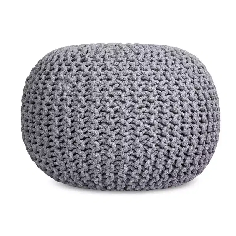 Round Pouf Foot Stool Ottoman - Light Grey