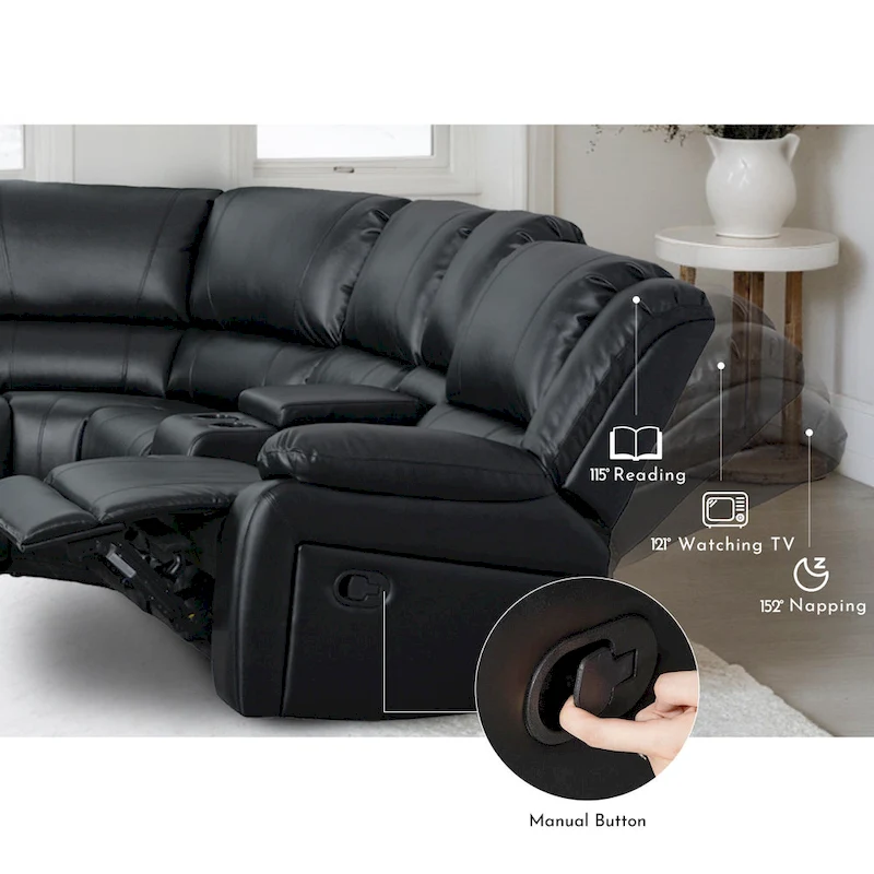 129W Faux Leather 6-Seat Large Manual Reclining Sectional Sofa