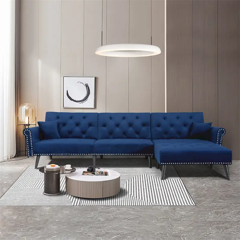 Aukfa Velvet Convertible Sleeper Sectional Sofa Bed - 114.5 W