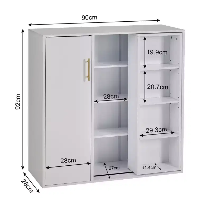 4 Tier Floor Storage Cabinet, Kitchen Pantry Storage with Door & Adjustable Shelves, Freestanding Organizer for Bathroom, White