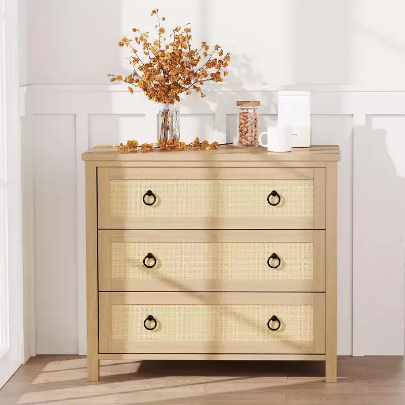 7 Drawer Rattan Dresser,Boho Dresser for Bedroom,Chest of Drawers,Closet Organizer,Natural Wood Dressers Chest for Bedroom,Living Room,Entryway