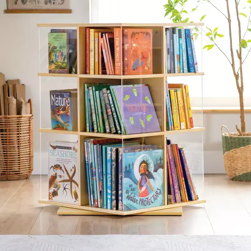 Rotating 3-Tier Kids Bookshelf – White Big Book Display