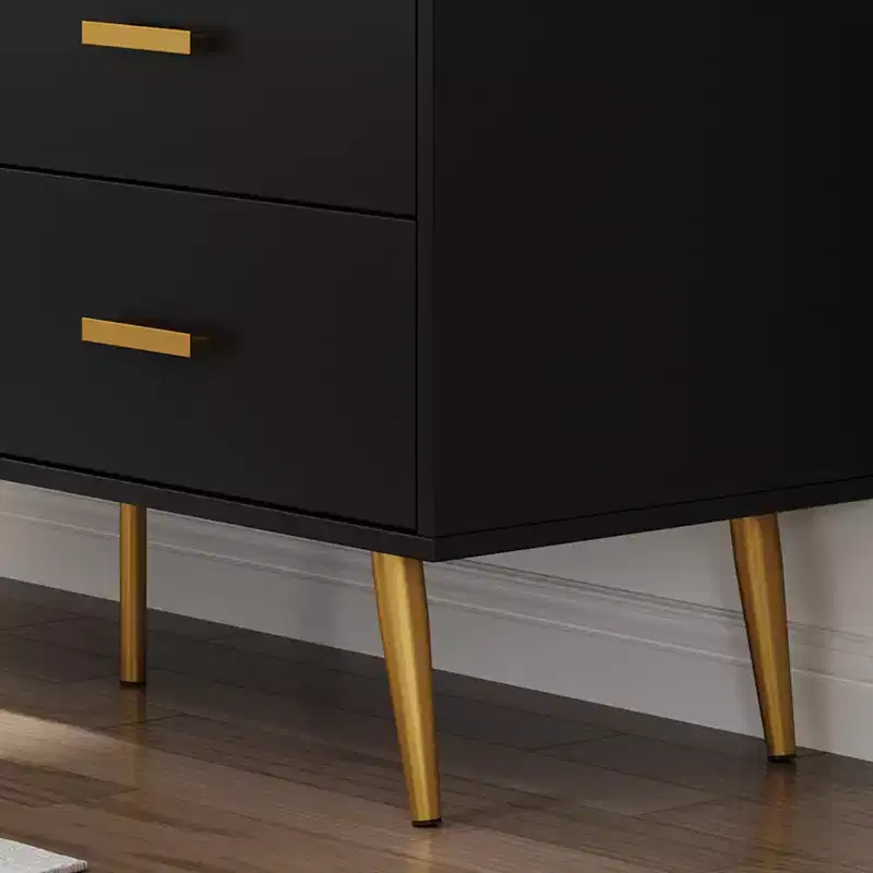 Modern 6 drawer storage chest with gold handles and metal legs for a living room, hallway or entryway
