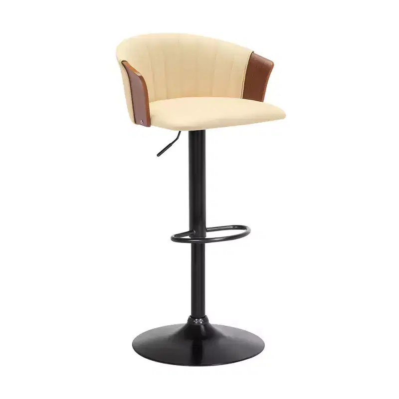 HomeRoots Cream and Black Faux Leather with Metal Swivel Adjustable Height Bar Chair