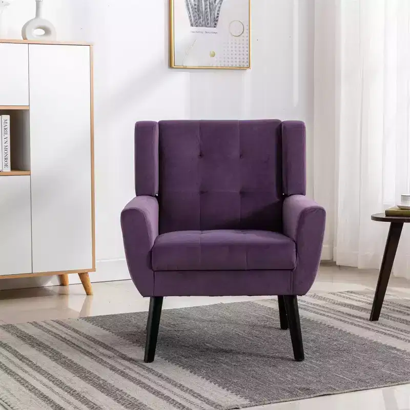 Modern Upholstered Accent Chair with Black Legs for Bedroom and Living Room