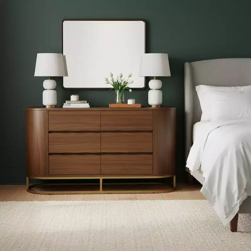 Modern 6-Drawer Dresser with Live Edge Design, Metal Base & Durable Mixed Wood Construction