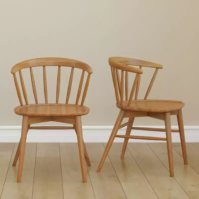 Plank+Beam Set of 2 Dining Chairs, Solid Wood Kitchen Chair