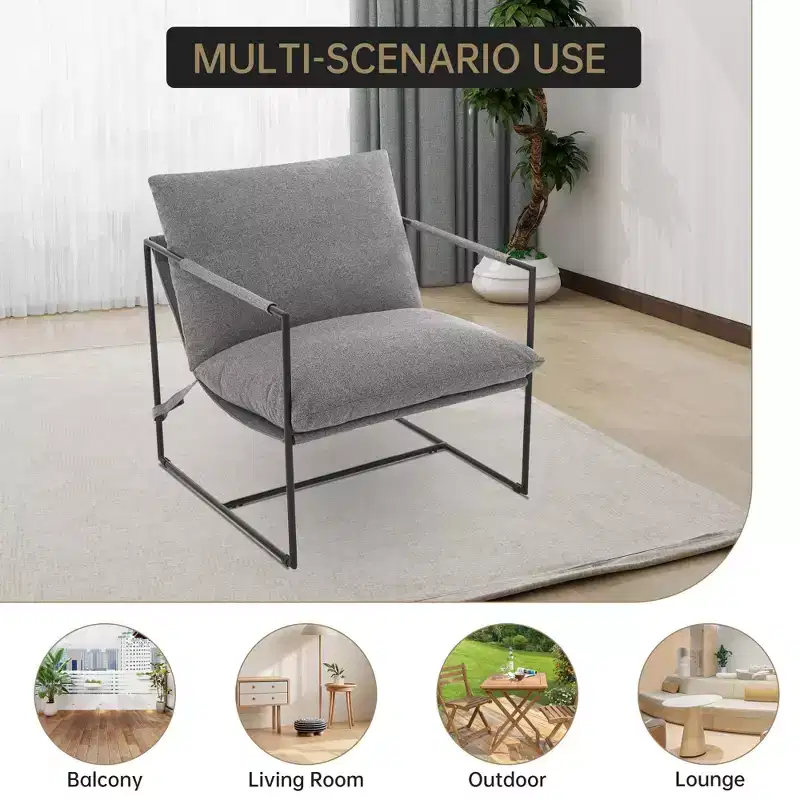 Sling Accent Chair with Metal Frame, Upholstered Living Room Chair with Foam Cushioning