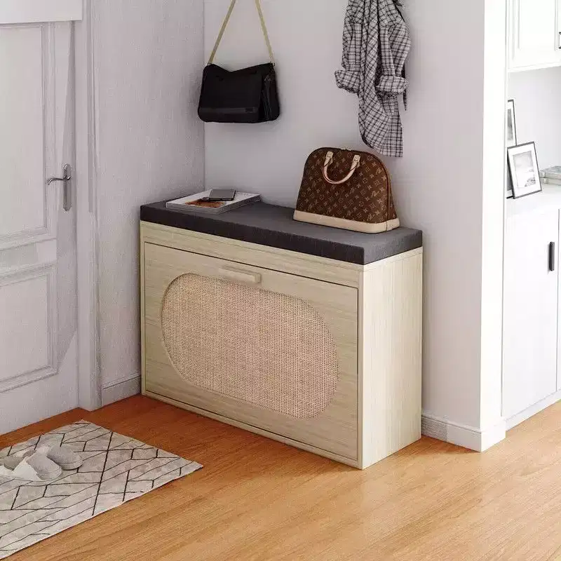 | Real Rattan Upholstered Storage Bench