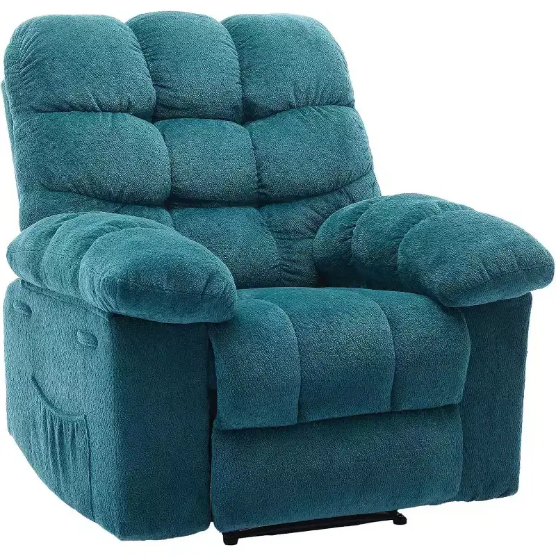 Gray Manual Recliner Chair, Overstuffed Ergonomic Fabric Sofa with Side Pocket and Steel Frame