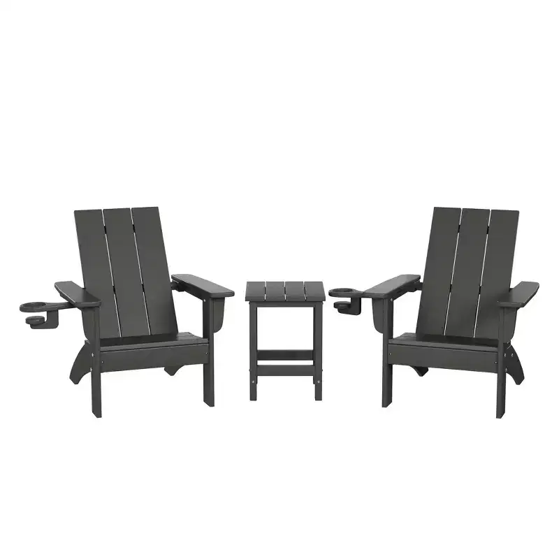 WestinTrends Ashore 3-Piece Kids HDPE Modern Adirondack Chairs Set with Square Side Table and Cup Holders