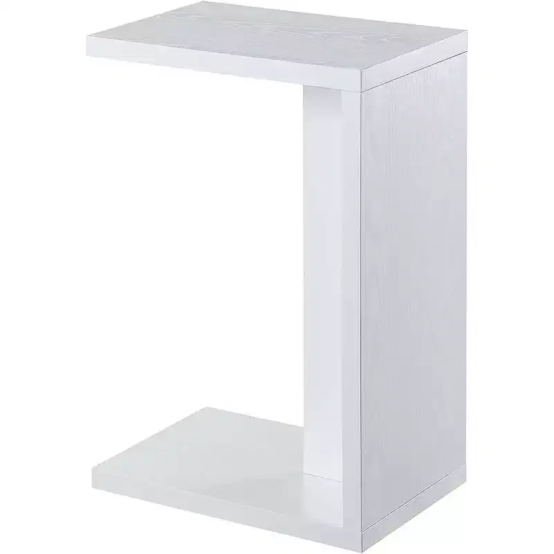 Belmont C Shaped End Table with Rich Melamine Finish, Sofa Slide Under Frame and Compact Chairside Convenience