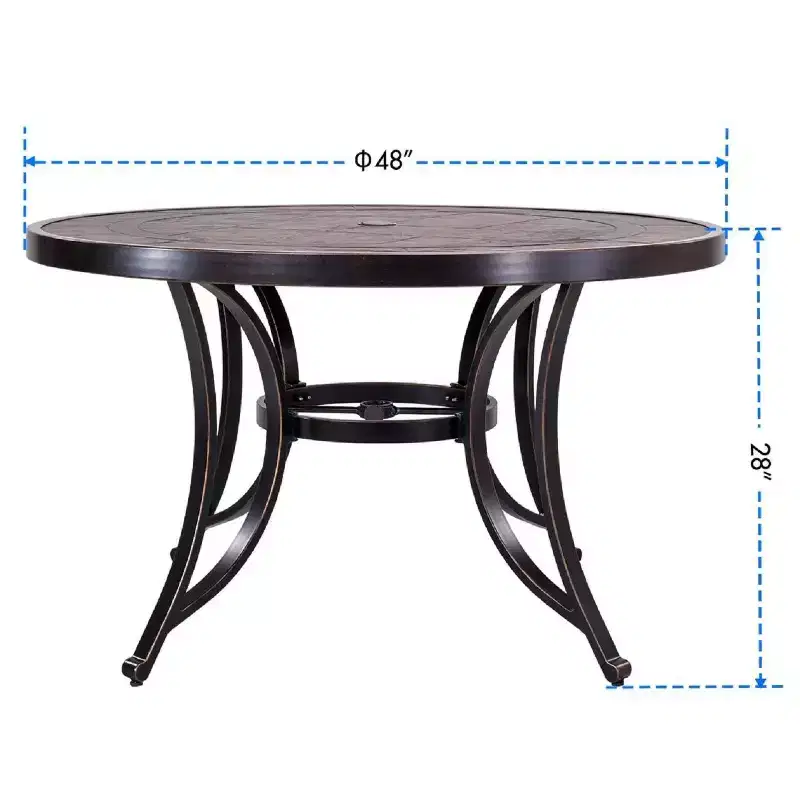 48" Round Patio Dining Table with Umbrella Hole - Bronze - WELLFOR: Outdoor, Cast Aluminum, Weather-Resistant