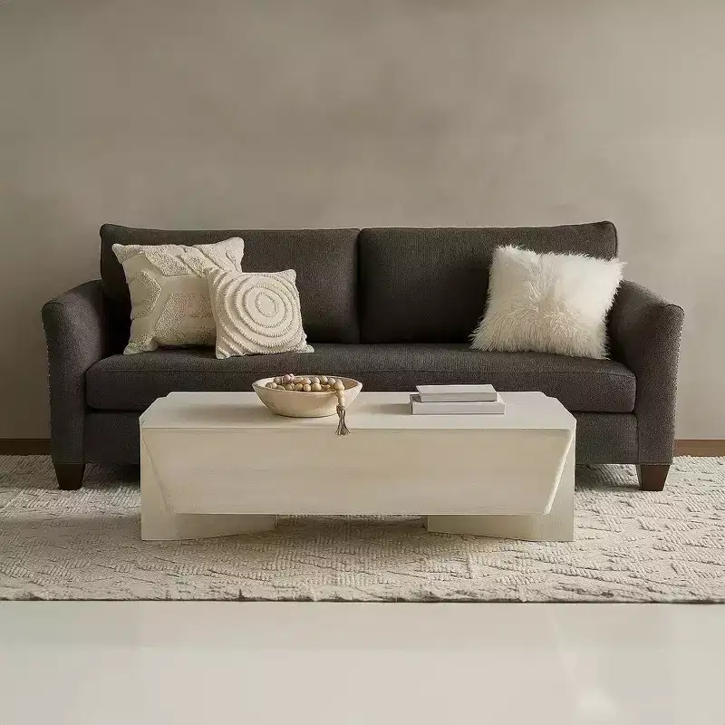 Royal Hampton Coffee Table | 45 Rectangular Handcrafted Mango Wood | Solid Asymmetric Base