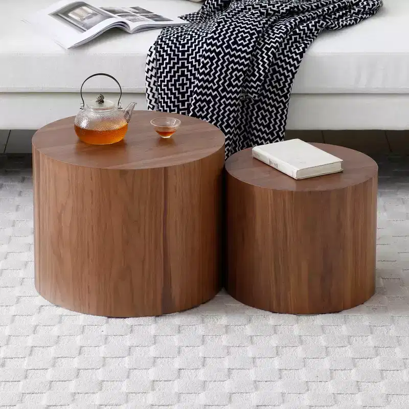 Set of 2 Round Coffee Table End Table Cocktail Table Accent Table Side Table Center Table,Walnut -ModernLuxe
