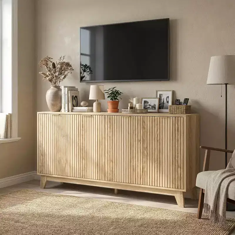 LinTimes 55 Fluted Sideboard Cabinet with Adjustable Shelves, Modern Storage for Living Room, Kitchen, Entryway