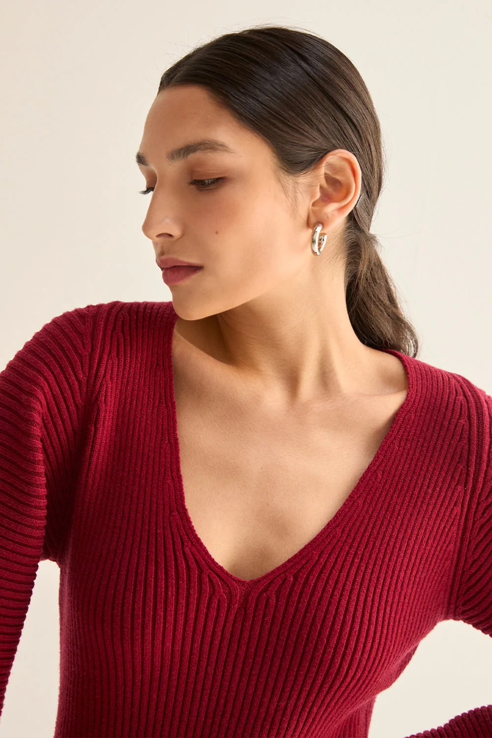 Hourglass Mini Sweater Dress with Balloon Sleeves V-Neckline