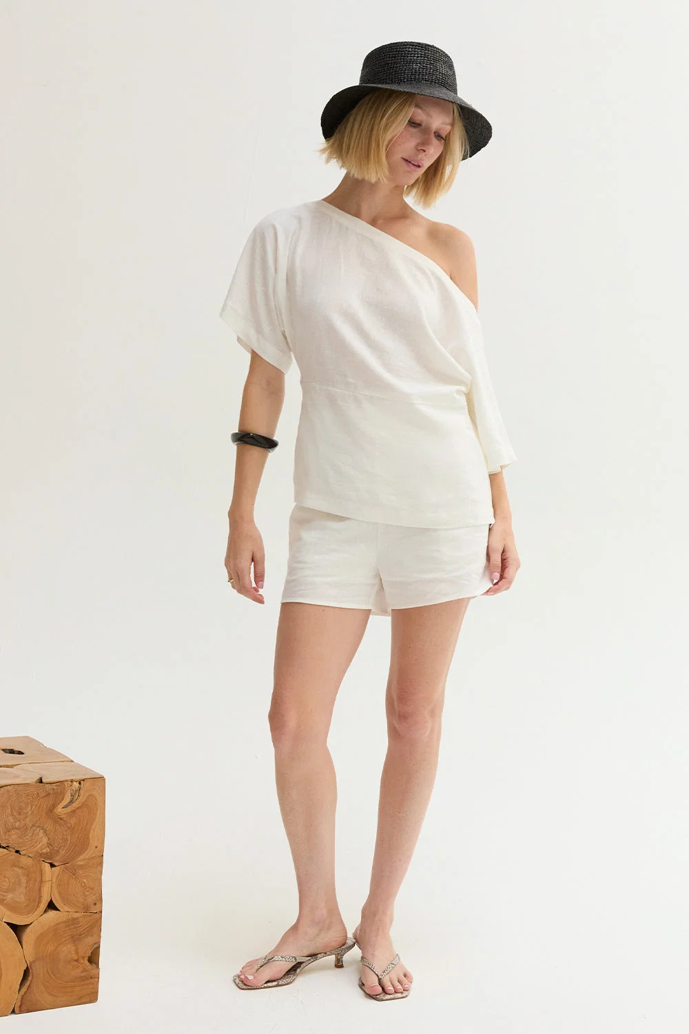 One Shoulder Linen Blend Top