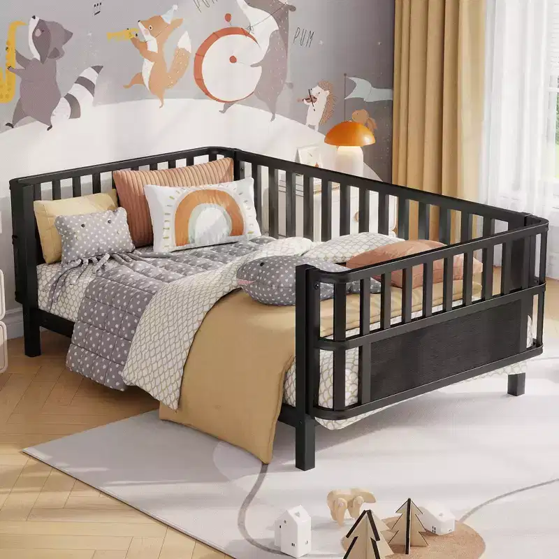 Twin Size Kid Platform Bed Frame Toddler Bed Children Daybed Metal Low Profile with Removable Side Rails