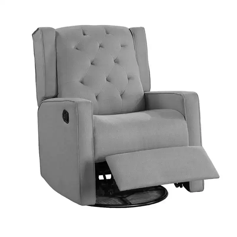 Swivel Glider Manual Recliner, Solid Wood, Classic Gray Burlap