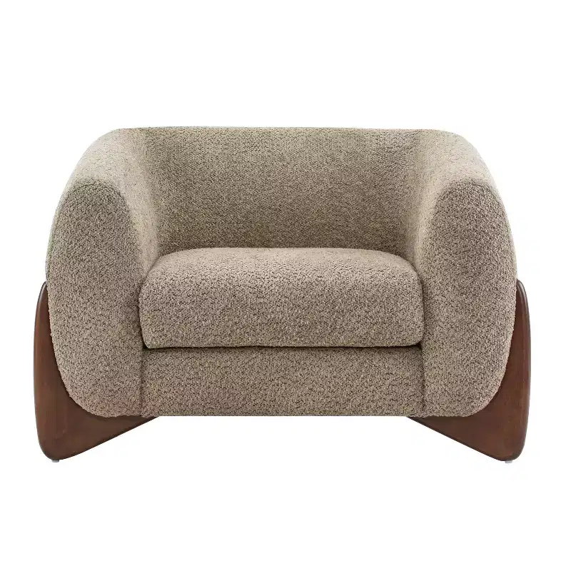 Birch Wood Boucle Upholstered Club Chair