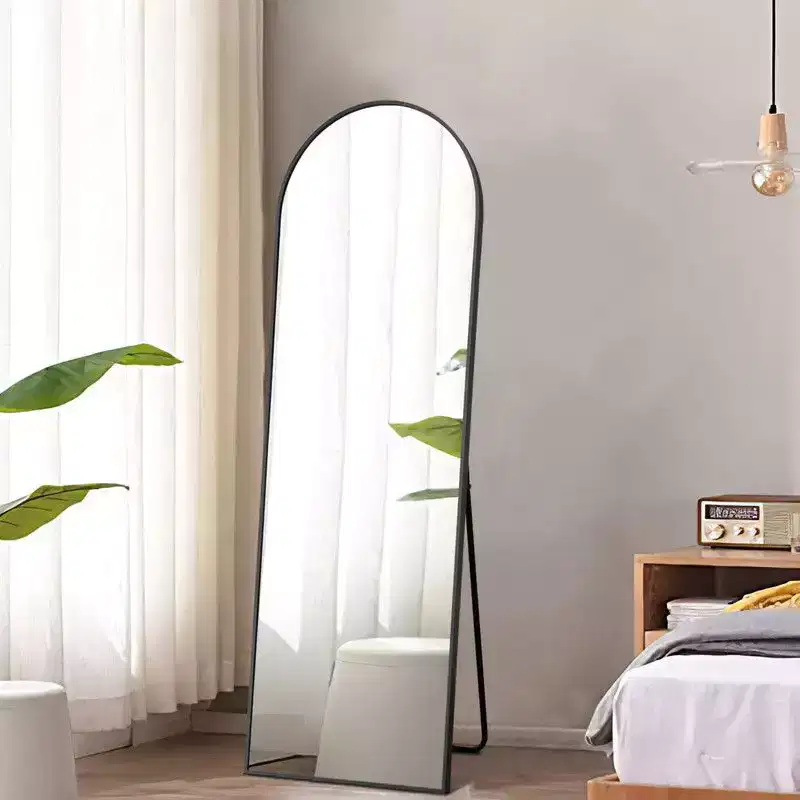 38 in. W. x 71 in. H Full Length Arched Free Standing Body Mirror Metal Framed Wall Mirror Large Floor Mirror in Gold
