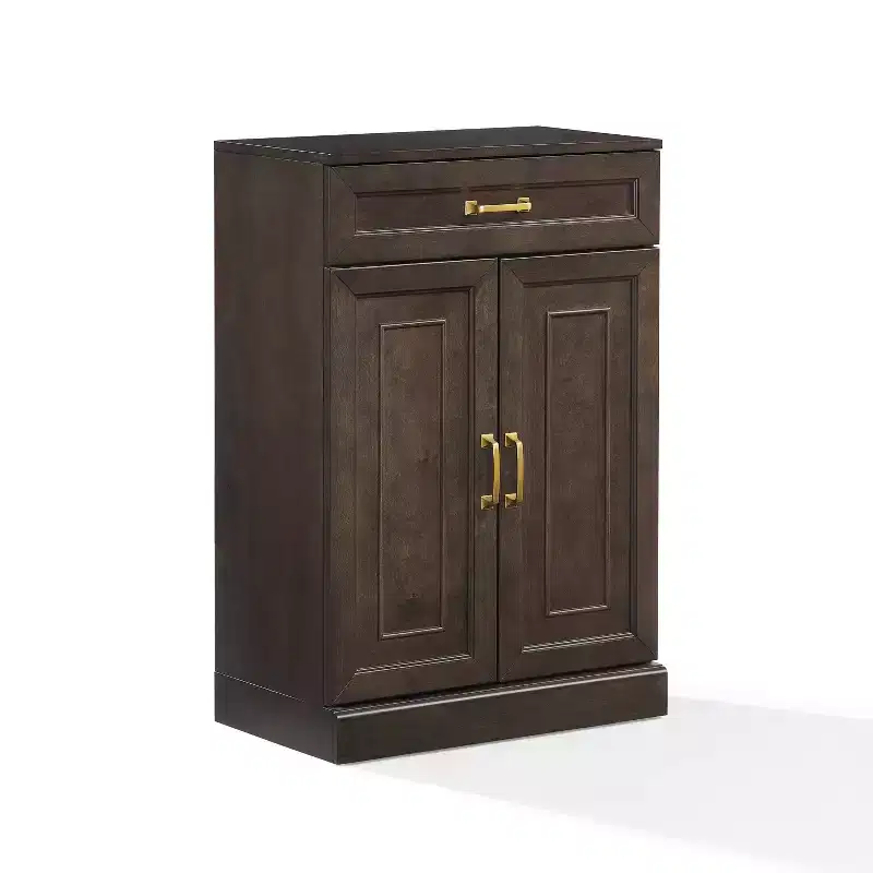 Crosley 36" Stanton Kitchen Storage Cabinet Coffee: Adjustable Shelves, MDF Frame, Wood Veneer, 2 Doors, 1 Drawer
