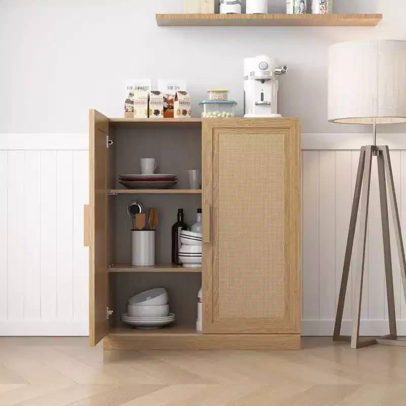 36 Modular Sideboard Cabinet with Storage Farmhouse Buffet Cabinet with Rattan Doors for Living Room Kitchen Dining Room Entryway Natural