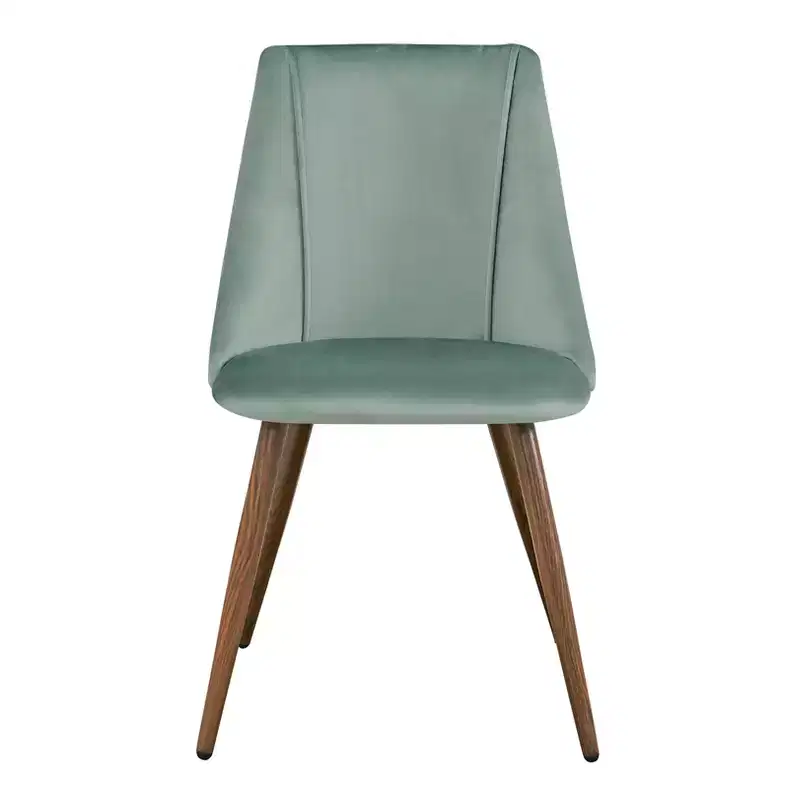HomeRoots Set of Two Green and Brown Velvet and Steel Dining Side Chairs
