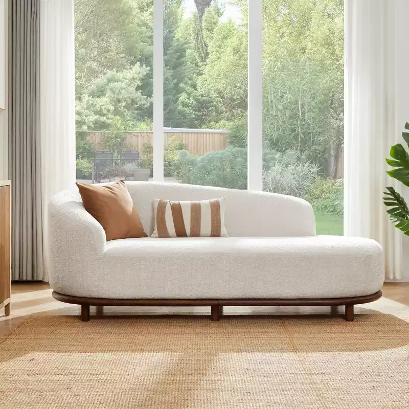 Modern Rubberwood Boucl Upholstered Chaise Lounge