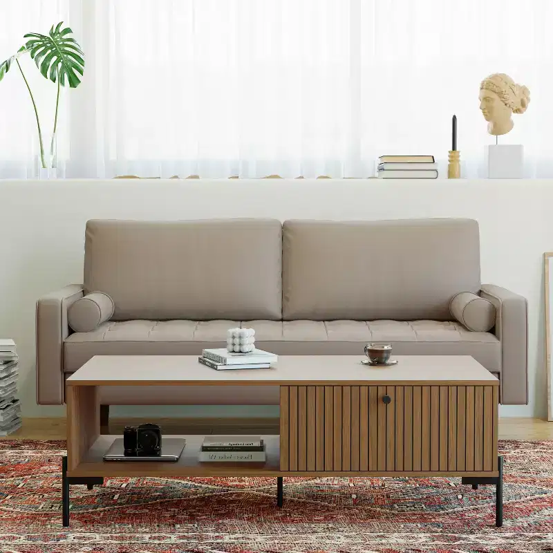 Tree City- 70 Faux Leather Loveseat Sofa, Mid-Century Modern 3-Seater Couch for Small Spaces, Apartment Living Room