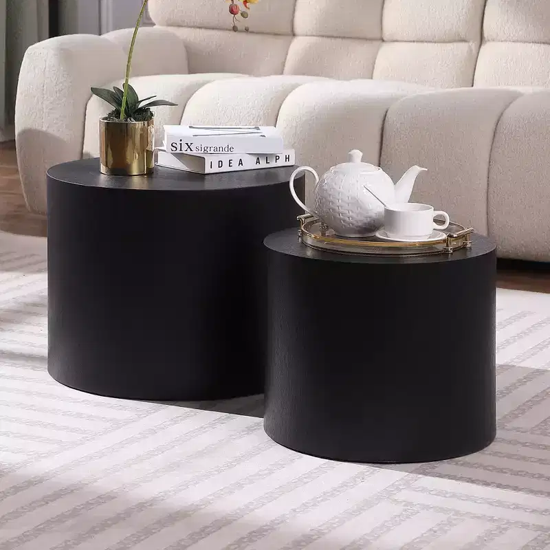 2-Piece Round Coffee Table Set No Assembly Living Room Office Bedroom