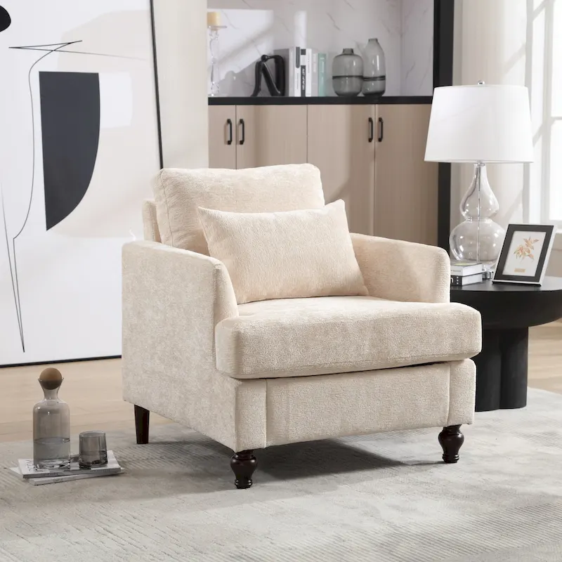 HOMEFUN Chenille Upholstered Mid Century Modern Wood Frame Armchair for Living Room