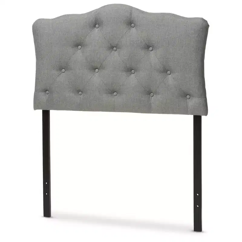 Grey Fabric Button-Tufted Scalloped Upholstered Headboard