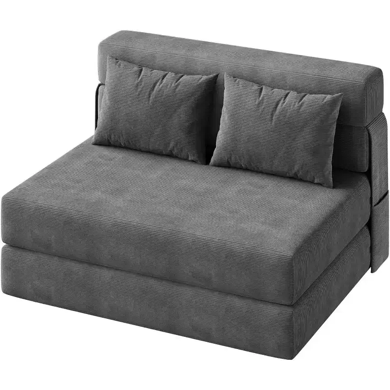 4-in-1 Folding Sofa Bed & Sleeper Chair, 76 Inches Convertible Fold Out Loveseat with Pillow, Tufted Floor Lounge for Living Room, Bedroom