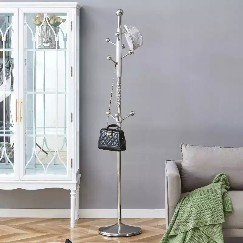 Okak Modern Stainless Steel Coat Rack, Hall Tree with Detachable Bracket, Freestanding Coat Tree for Living Room, Entryway, Bedroom, Silver