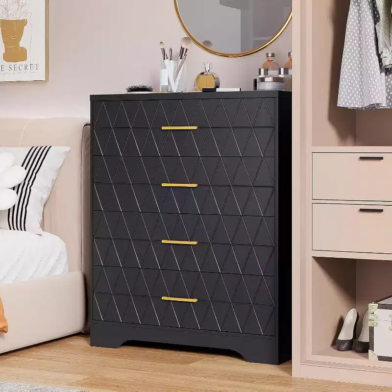 COZONY 4-Drawer Wooden Dresser, Modern Storage Organizer with Metal Handles, Tall Chest of Drawers for Bedroom Living Room Hallway