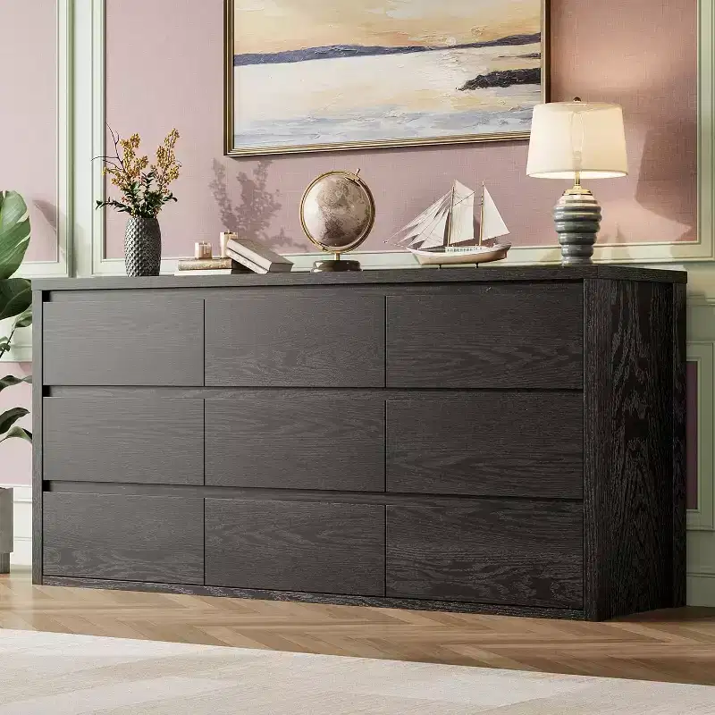 9 Drawer Dresser for Bedroom, Wide Modern Chest of Drawers, Large Wood Dresser Wooden Storage Organizer for Living Room, Hallway Entryway