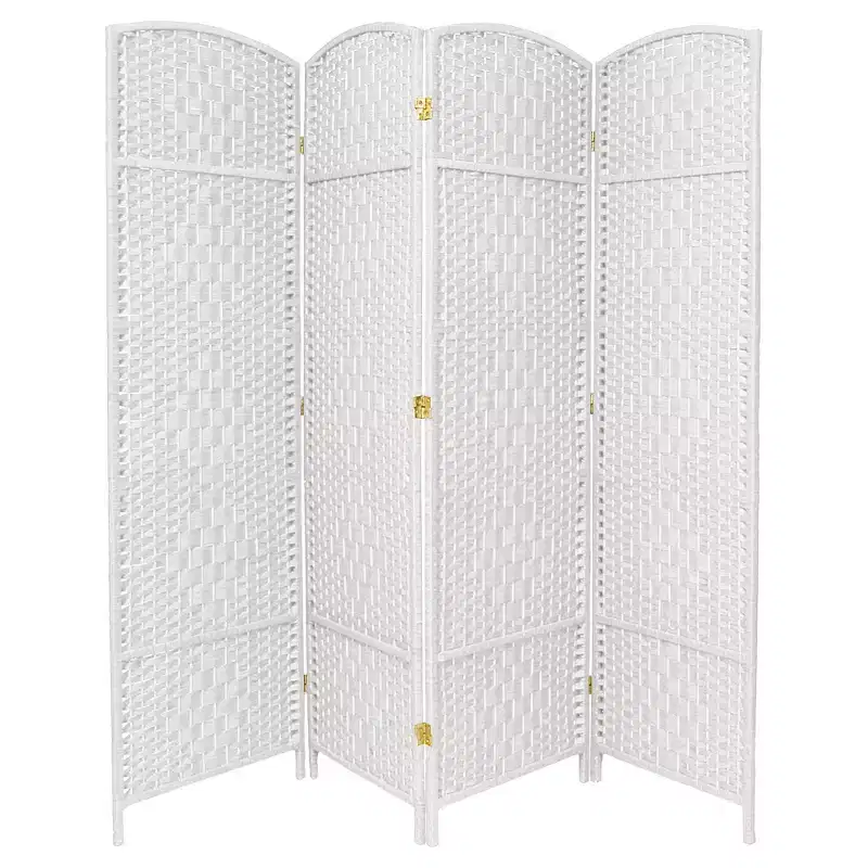 6 ft. Tall Diamond Weave Fiber Room Divider, 4 Panels, Hardwood Frame