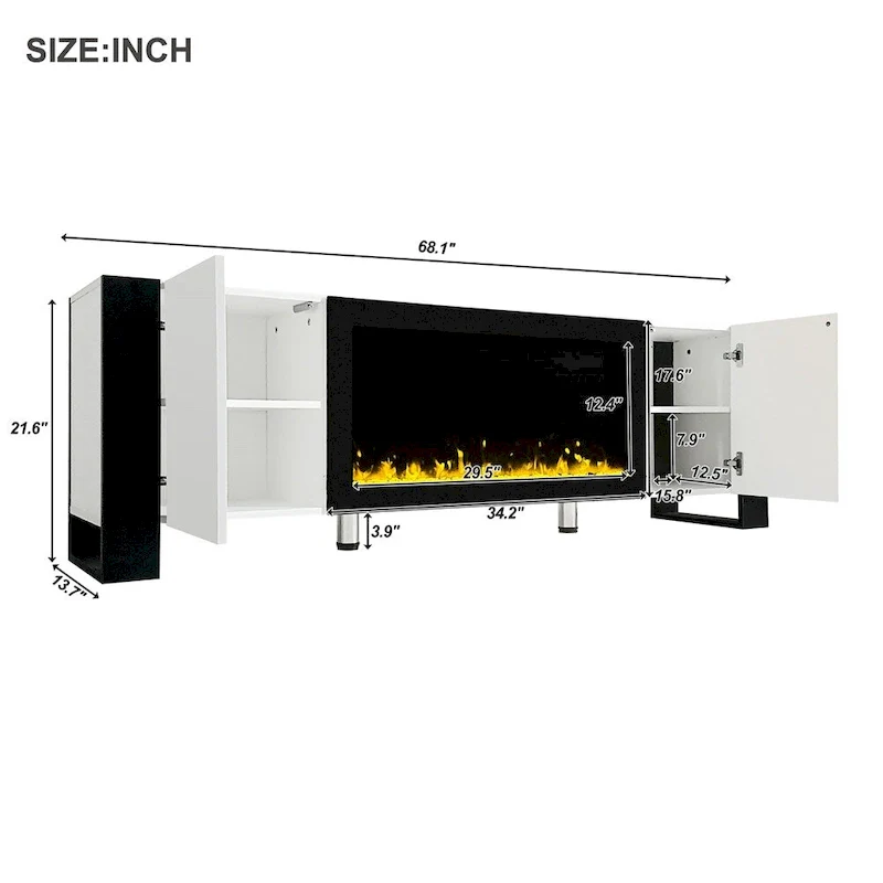 Modern TV Stand w/ Non-heating Electric Fireplace for TVs up to 78